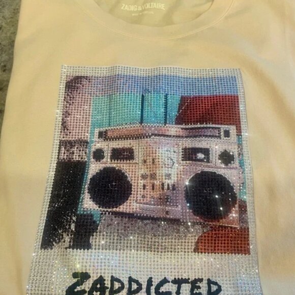 Zadig Voltaire Tommer Beaded Zaddicted Top Womens Yellow Cotton T-shirt Strass - Picture 5 of 7